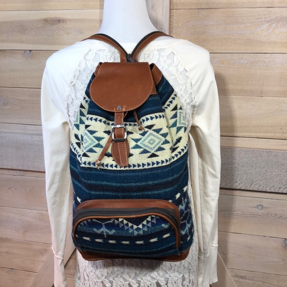 Unbranded. Handbags - Leather & Woven Cotton Tribal Print Backpack